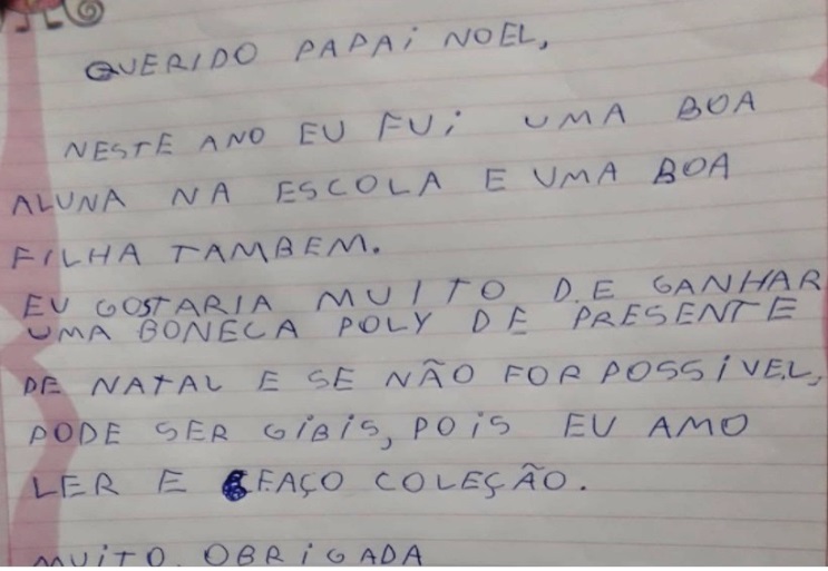 Carta está disponível no blog da campanha 'Papai Noel dos Correios' -