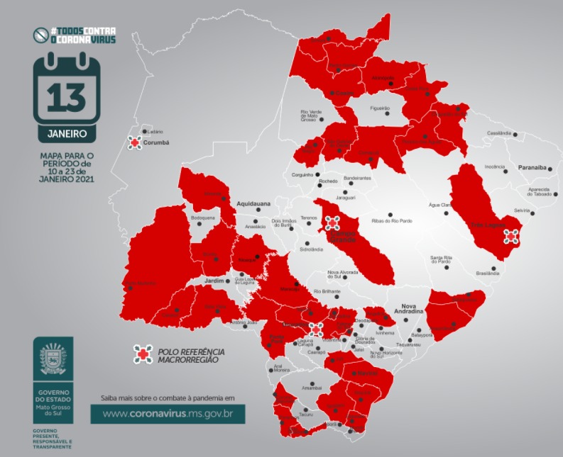 Mapa indica situação alarmante em relação à covid-19 no estado. - Foto: Reprodução/Governo do Estado