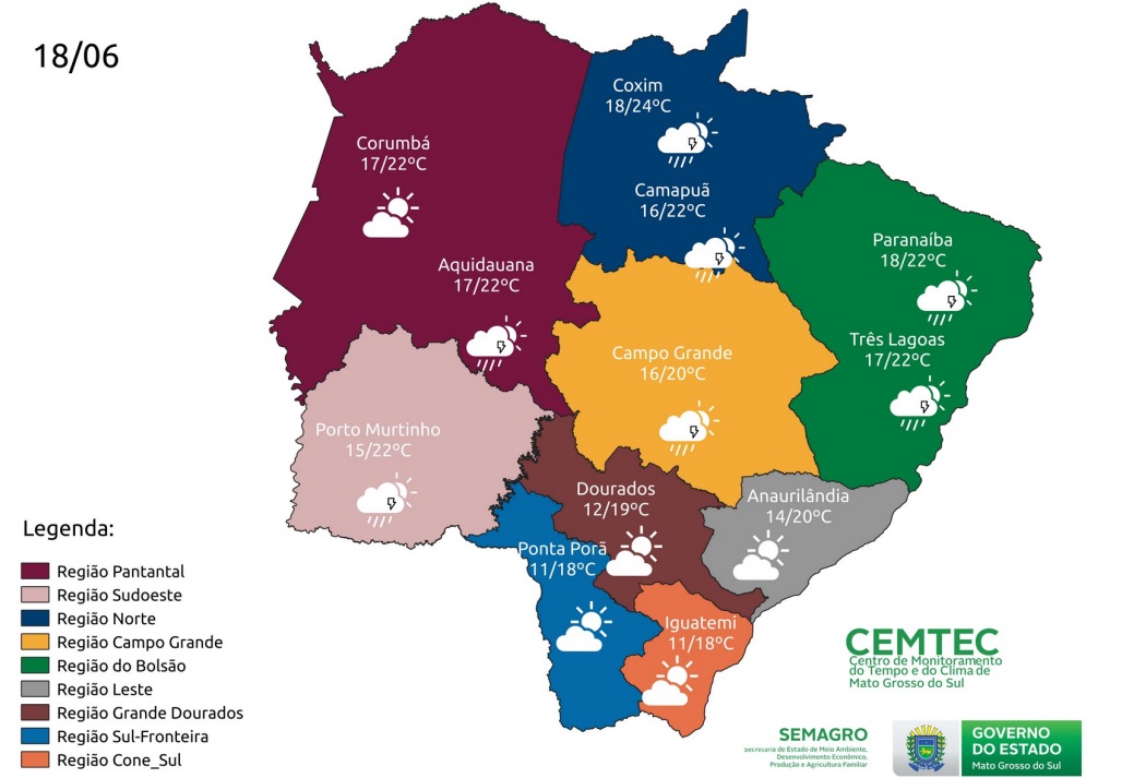 Sábado com possibilidade de chuva em MS - Divulgação