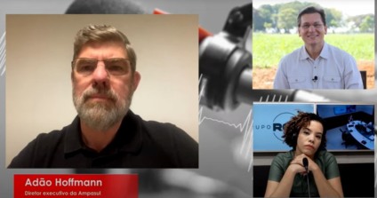Adão Hoffmann da Ampasul, Eder Campos e Thais Cintra, durante o CBN Agro - Crédito: Fotoframe