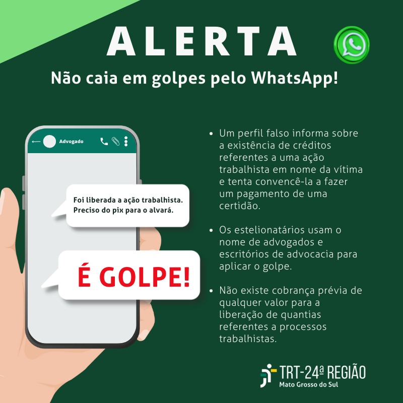 As mensagens prometem liberar valor de ação trabalhista - Foto: Divulgação/TRT