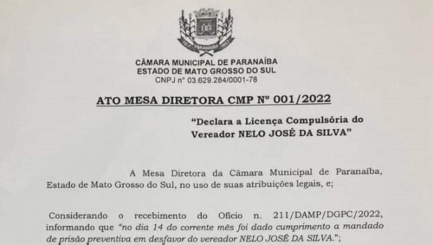 Conforme o texto, publicado pelo vereador Marcos Henrique de Camargo Silva (Marcos Carenga  PP), o afastamento do parlamentar não depende de requerimento ou apreciação do Plenário. - r