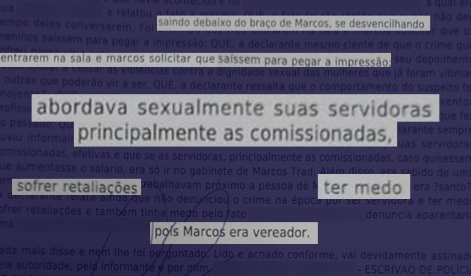 Trecho de depoimento no inquérito aberto na Delegacia da Mulher - documento exclusivo