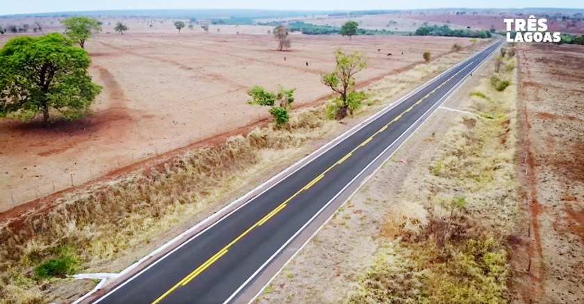 Rodovia > que liga Três Lagoas à Paraíso das Águas  tem sido asfaltada em etapas - Divulgação