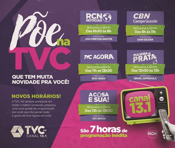 A nova programação na TVC HD vai começar a partir de 7 de março. - Arte/GrupoRCN