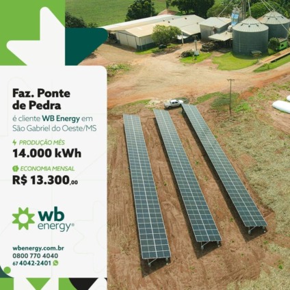 Implantação de energia fotovoltaica em propriedade rural de MS - Foto: Redes Sociais/WB Energy