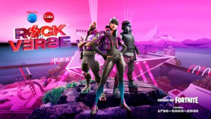 Cenário futurístico teve ilha em formato de guitarra, reprodução fiel aos elementos do Fortnite - Foto: Reprodução Internet