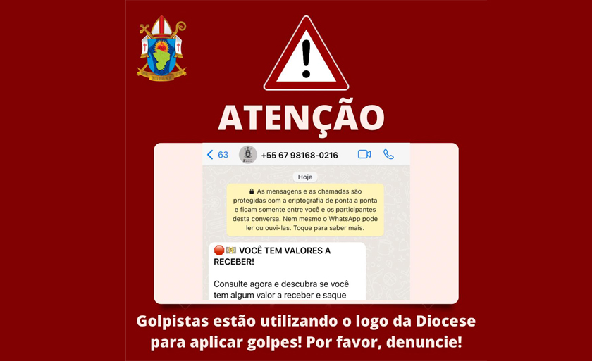 Diocese alerta aos fiéis sobre o golpe no Whatsapp - Divulgação