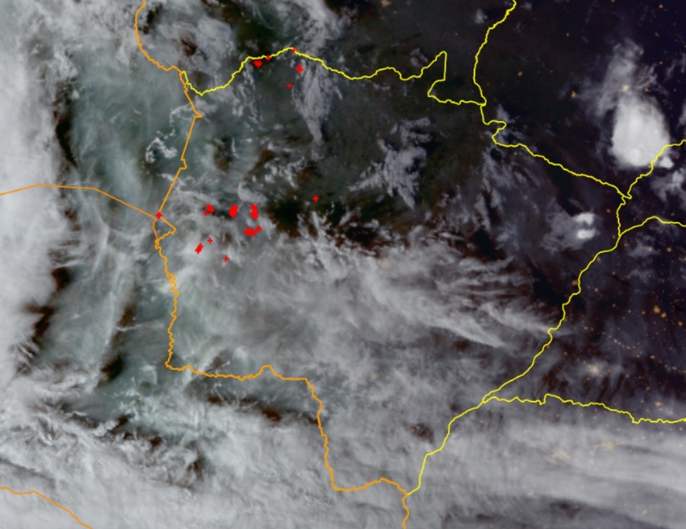 Recorte de foto via satélite sobre Mato Grosso do Sul nesta segunda (20) - Reprodução/Inpe