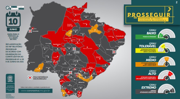 Mapa do Prosseguir mostra classificação dos 79 municípios. - Foto: Reprodução