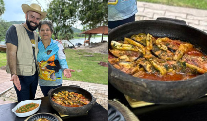 Chef Paulo Machado e Miriam, na ilha Fecho dos Morros - Arquivo Pessoal