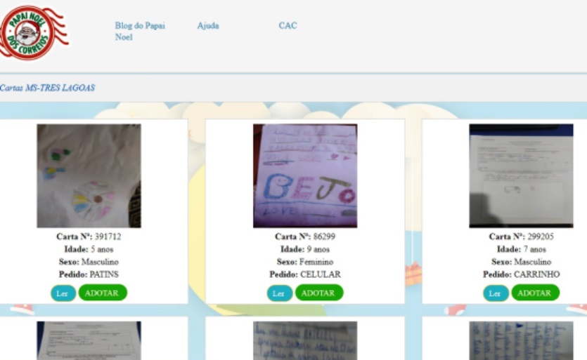 É necessário acessar o blog da campanha para adotar uma cartinha - Divulgação