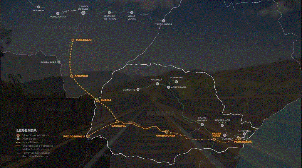Nova Ferroeste vai ligar MS ao PR. - Foto: Ilustração/Semagro