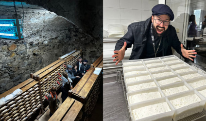 Interior de uma queijaria nos Pirineus e chef Paulo Machado - Fotos: Arquivo Pessoal
