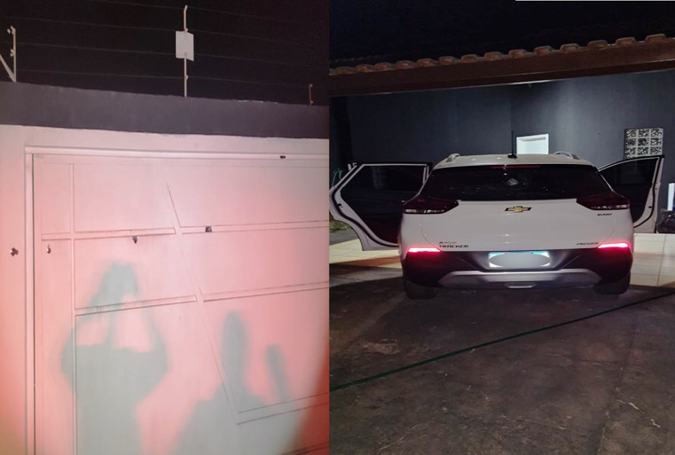 Os tiros atingiram o portão, muro e um carro que estava na garagem, na avenida Rafael de Haro. - Divulgação/PM