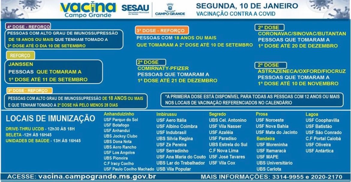 Calendário vacinal da Secretaria Municipal de Saúde - Foto: Prefeitura de Campo Grande