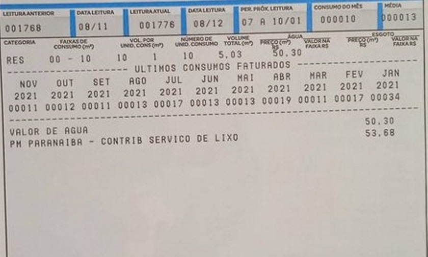 Valor da taxa de lixo cobrado na conta de água - Arquivo/JP