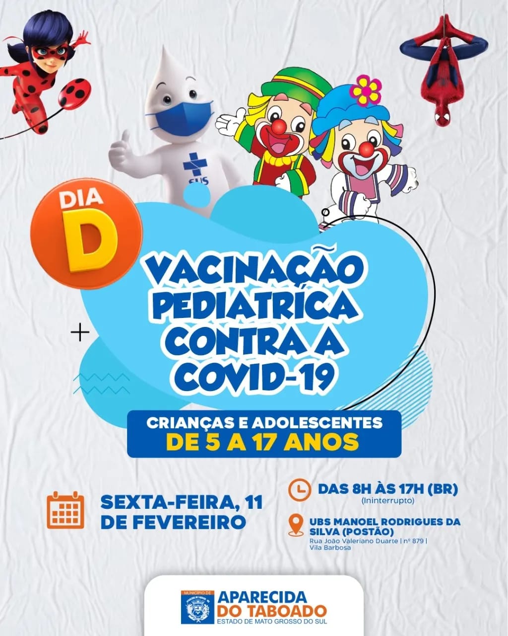 Dia D de Vacinação Infantil contra a Covid-19 acontece nesta sexta-feira - Prefeitura municipal