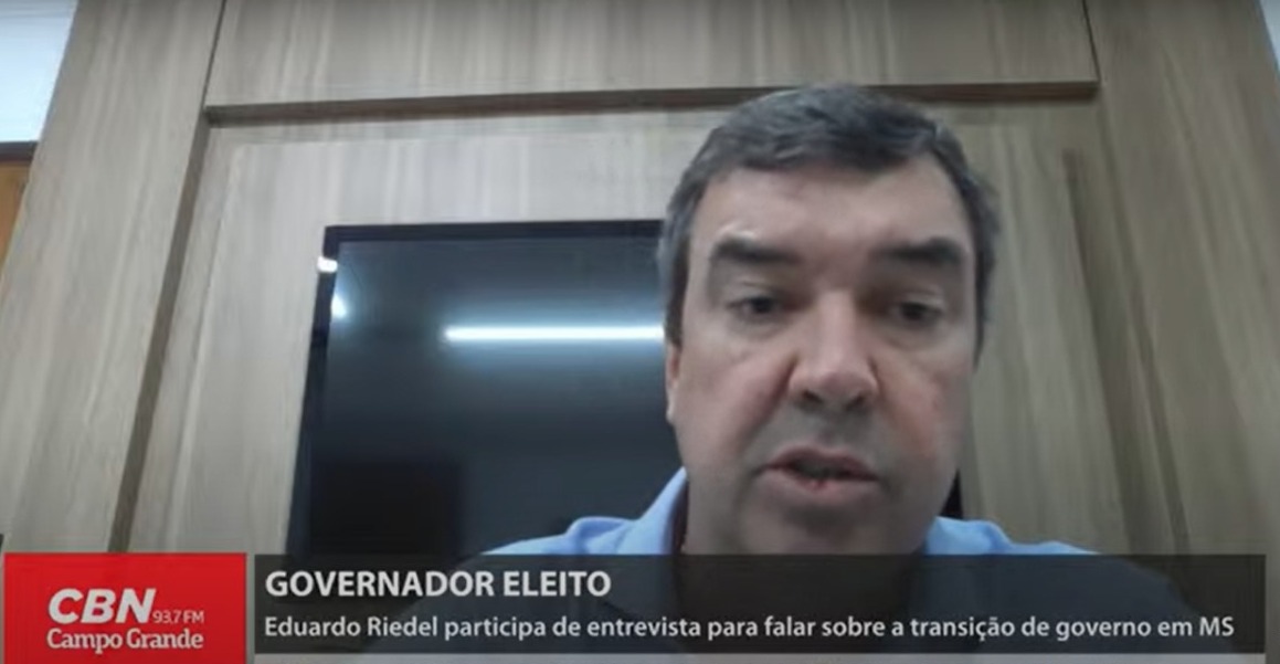 Eduardo Riedel concede a primeira entrevista no primeiro dia após ser eleito governador de MS - Reprodução