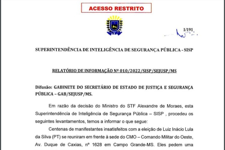 Relatório da Sejusp enviado para o STF tem listado empresários, políticos e vários caminhões e carros de luxo que estavam participando dos protestos - Reprodução