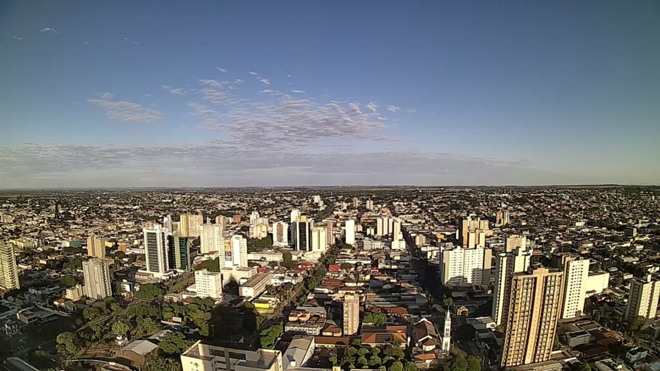 Na região pantaneira, mínima de 22°C em Corumbá e de 20°C em Aquidauana e máxima de 29°C nesses municípios. - Foto:Reprodução/Clima Ao Vivo Na região pantaneira, mínima de 22°C em Corumbá e de 20°C em Aquidauana e máxima de 29°C nesses municípios. - Foto:Reprodução/Clima Ao Vivo