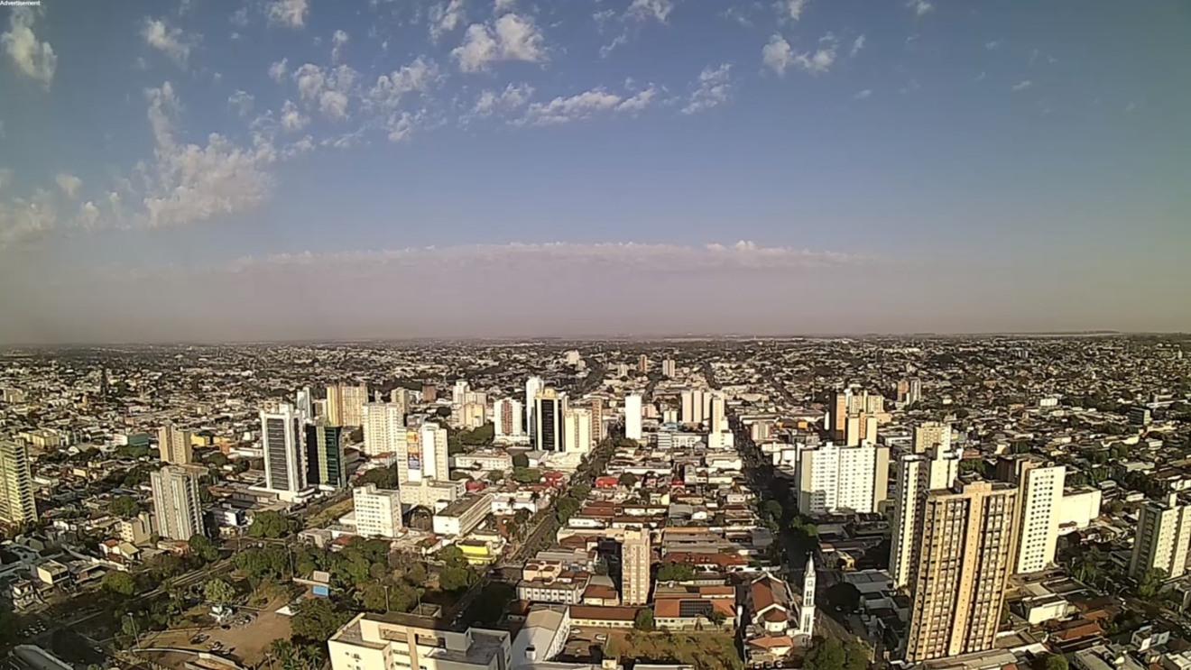 Em Campo Grande, a mínima prevista é de 23°C e a máxima de 34°C. A umidade relativa do ar tem pequena melhora, mas continua a baixo dos níveis saudáveis, 48% - Foto:Reprodução/Clima Ao Vivo