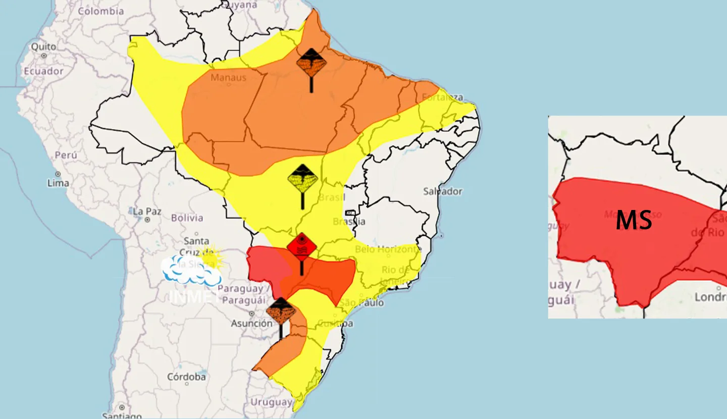 Mato Grosso do Sul segue com alerta máximo para onda de calor - Reprodução/Inmet