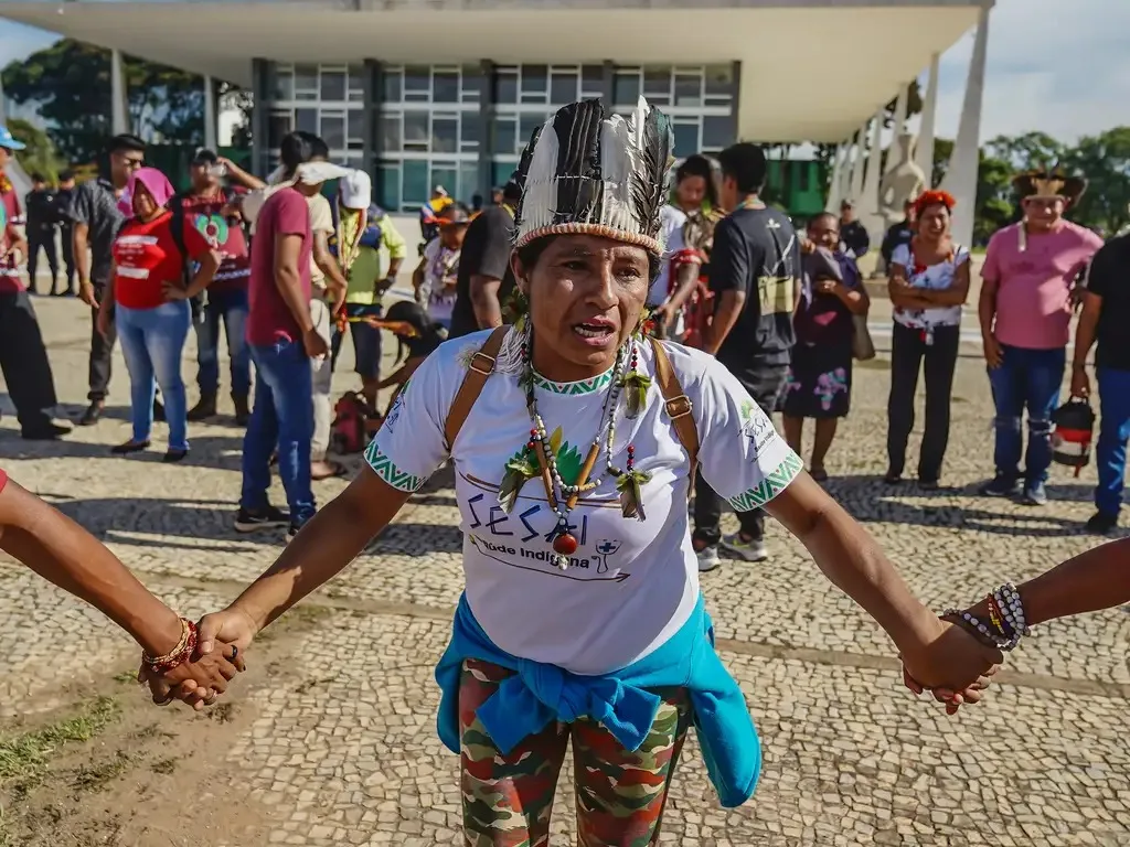 Indígenas de MS protestando em Brasília - Foto: Reprodução/Agência Brasil