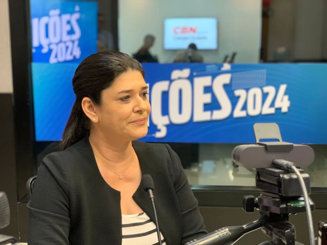 Rose Modesto participou da rodada de entrevistas com os pré-candidatos à Prefeitura de Campo Grande. - Foto: Duda Schindler/CBN-CG