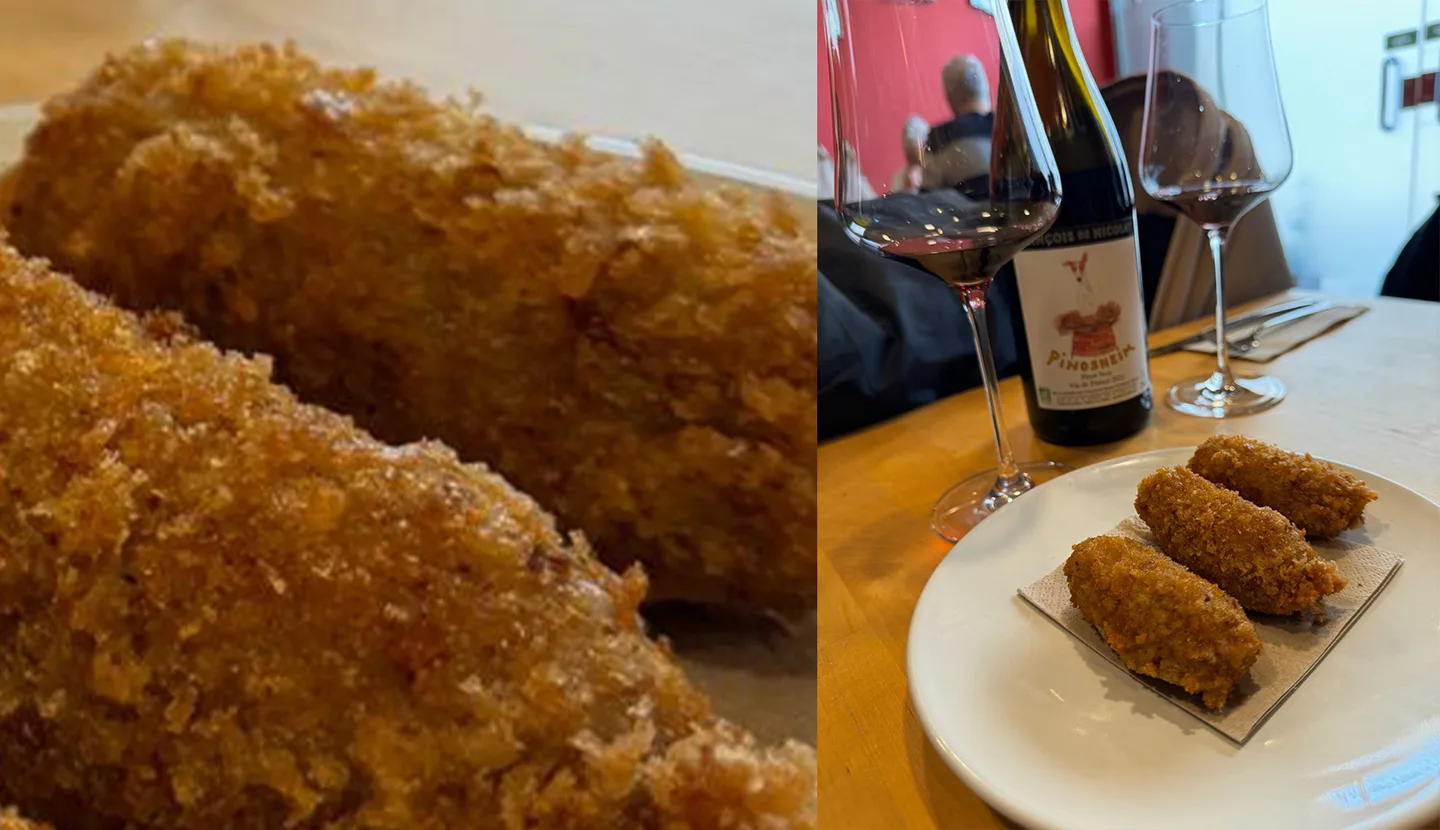 Croquete na versão espanhola acompanhado de um bom vinho - Foto: Arquivo pessoal