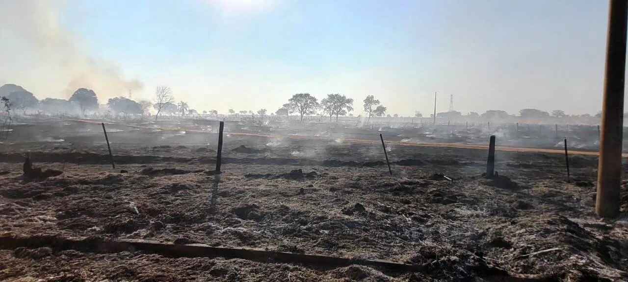 Incêndio em fazenda ao lado do bairro Montanini mobiliza Corpo de Bombeiros - Foto: Divulgação/assessoria Corpo de Bombeiros