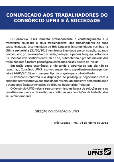 Comunicado da UFN3 à sociedade -