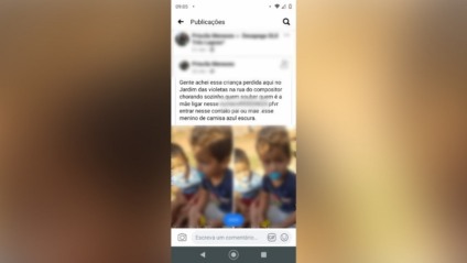 Publicação de criança perdida ganhou repercussão nas redes sociais - Divulgação