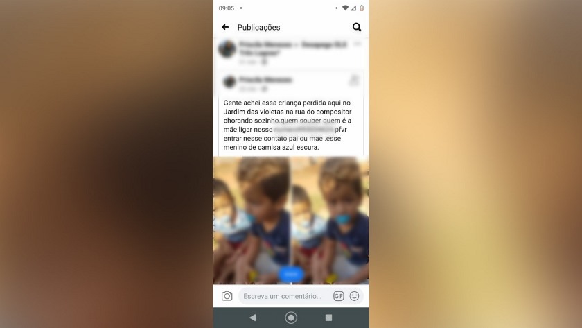 Publicação de criança perdida ganhou repercussão nas redes sociais - Divulgação