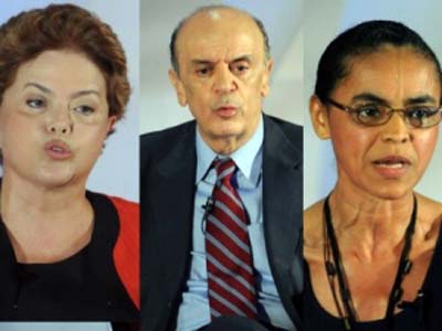 Os três primeiros colocados na pesquisa; Dilma, Serra e Marina -