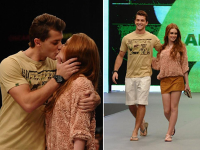 Marina Ruy Barbosa e Klebber Toledo se beijam na passarela -