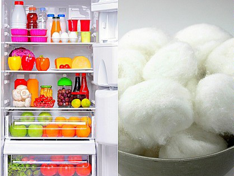 Para evitar aquele típico cheiro de geladeira, molhe bolinhas de algodão com extrato de baunilha e coloque-as, dentro de um copo, no interior do aparelho - Ilustração Para evitar aquele típico cheiro de geladeira, molhe bolinhas de algodão com extrato de baunilha e coloque-as, dentro de um copo, no interior do aparelho - Ilustração