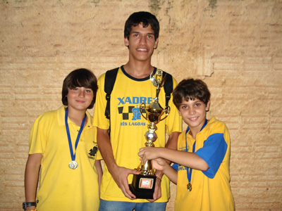 Eduardo (centro) com o troféu de campeão e o site da Federação, no qual ele aparece em segundo -