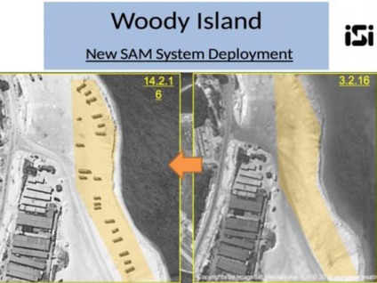 Imagens de satélite dos dias 3 e 14 de fevereiro mostram a instalação de mísseis na ilha de Woody, no arquipélago Paracels, no Mar do Sul da China - Divulgação/ImageSat International N.V