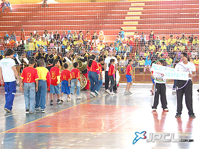As escolas desfilam enquanto o público observa -