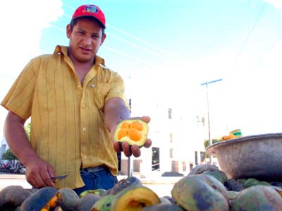 Vendedor de frutas no centro da cidade -