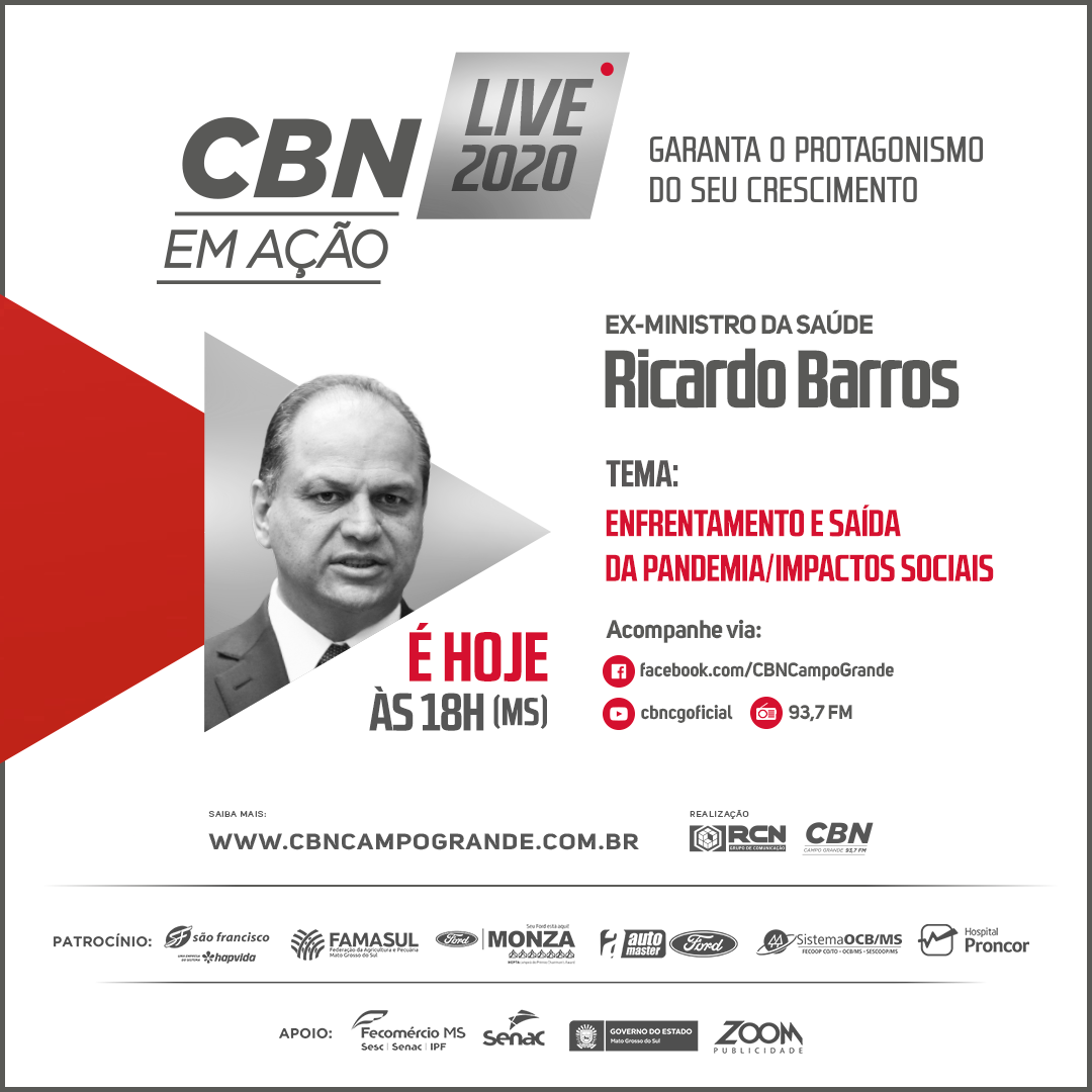 Ricardo Barros (PP-PR) é o primeiro palestrante do projeto RCN e CBN Live em Ação - Foto: CBN Campo Grande