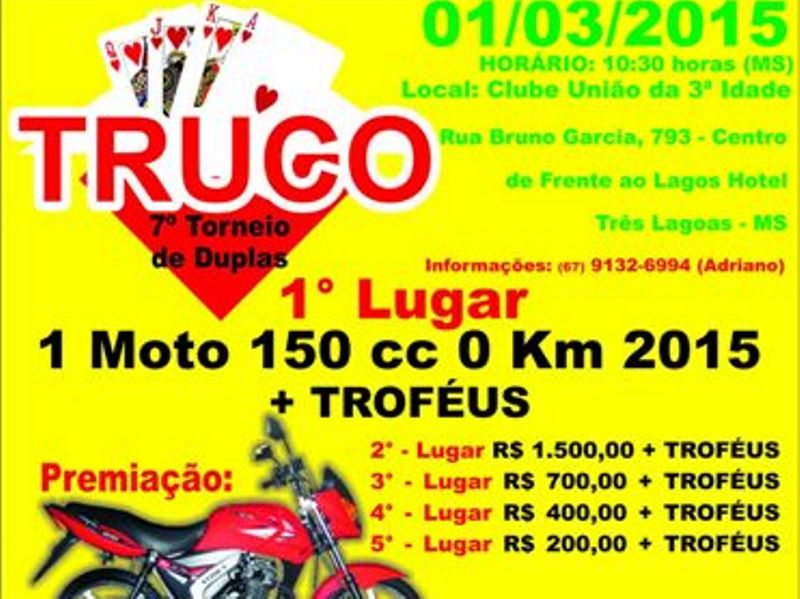 As inscrições para o 7º Torneio de Duplas de Truco serão feitas no local - Divulgação