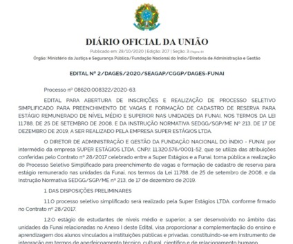 Edital está publicado no Diário Oficial da União desta quarta-feira (28). - Foto: Reprodução/DOU
