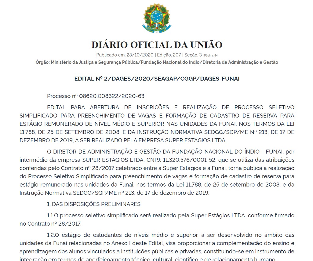 Edital está publicado no Diário Oficial da União desta quarta-feira (28). - Foto: Reprodução/DOU