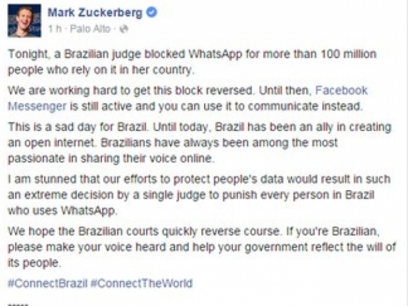 Fundadores do WhatsApp e Facebook criticam bloqueio do aplicativo Fundadores do WhatsApp e Facebook criticam bloqueio do aplicativo