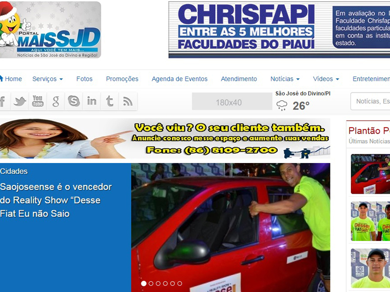 Reprodução da capa do Portal Mais SJD, de São José do Divino - Reprodução/JP