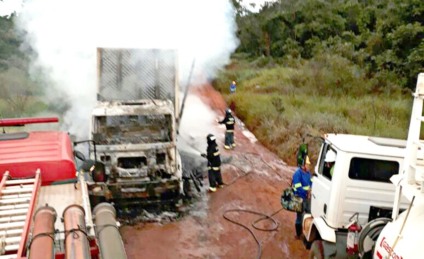 Carreta e carga foram destruídas pelo fogo - Divulgação/Corpo de Bombeiros