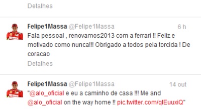 Mensagem do Twitter de Felipe Massa -