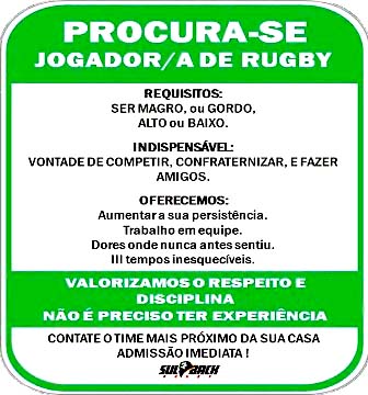 Arte no facebook fala sobre os requisitos necessários para ingressar no time de rugby -